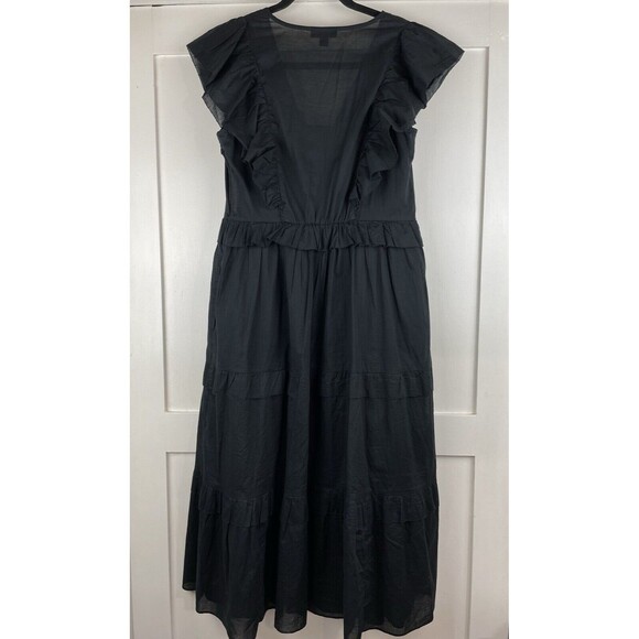 J. Crew Ruffle Sleeve Voile Dress Women's S Black 100% Cotton V-Neck A-Line - Picture 13 of 16